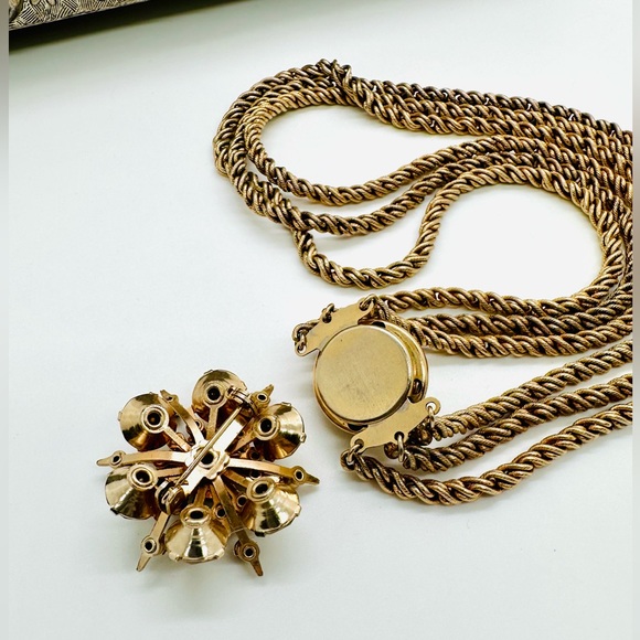 Vintage Box Clasp Rope Necklace & Rhinestone Brooch - Picture 7 of 15